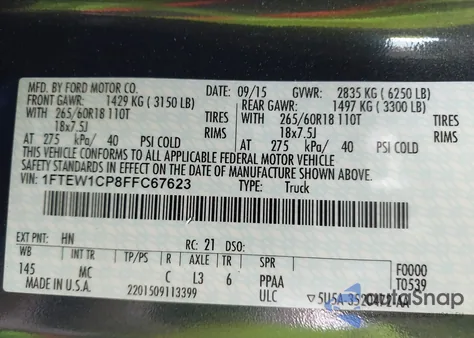 2015 Ford F-150 Xlt z USA, uszkodzony, nr VIN 1FTEW1CP8FFC67623